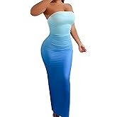 Women's Summer Dress Bodycon Bandeau Maxi Tube Strapless Long Casual Party Dresses Sleeveless Off Shoulder Backless