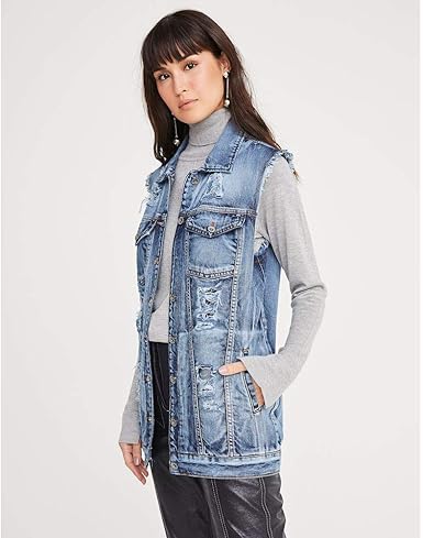 colete jeans longo feminino