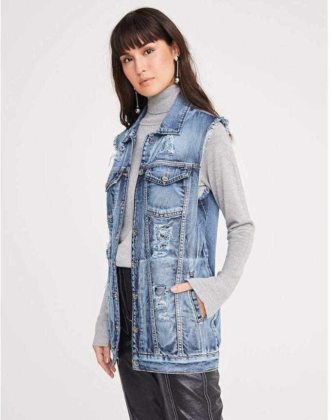 colete feminino jeans longo