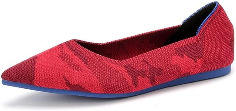 Women Knit Ballet Flats Slip on Pointy Toe Comfort Light Breathable Office Basic Shoes