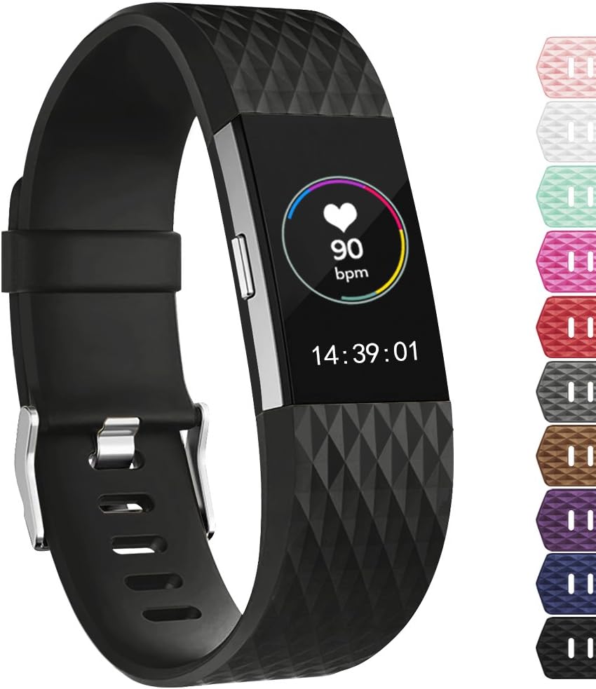 POY Adjustable Sport Strap Band for Fitbit Charge 2 Wristband, #B Black 1PC- Large(6.7"-8.1"wrist)