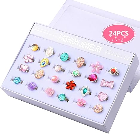 Amazon 24個入り かわいいペアリング 指輪セット 宝石の形 ジュエリー指輪セット 宝石リング おもちゃ 女の子リング かわいい指輪 サイズ調節でき 収納ボックス付き 子供用 日 お祭り 夏祭りに大活躍 プレゼント 混合様式 指輪セット Diamond リング 指輪