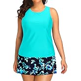 Plus Size Tankini with Skirt - Two Piece Swimsuit for Women Tummy Control Bathing Suit High Neck 2025 Swimwear