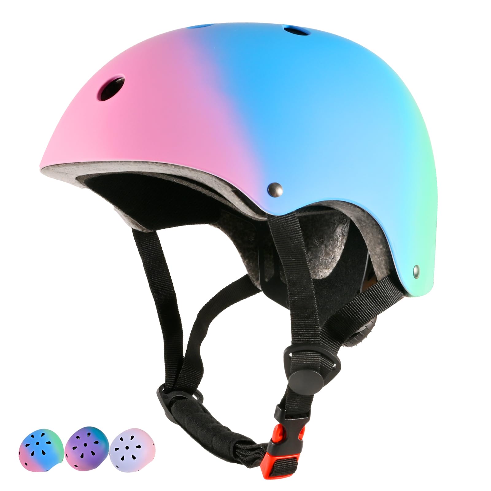 LOKJIJI Adjustable Kids Bike Helmet for Girls Boys Youth, Color Gradient Kids Protective Helmets for Multi-Sports Bicycle Cycling Skateboard Scooter Skating (Gradient-Pink Blue Green, M)