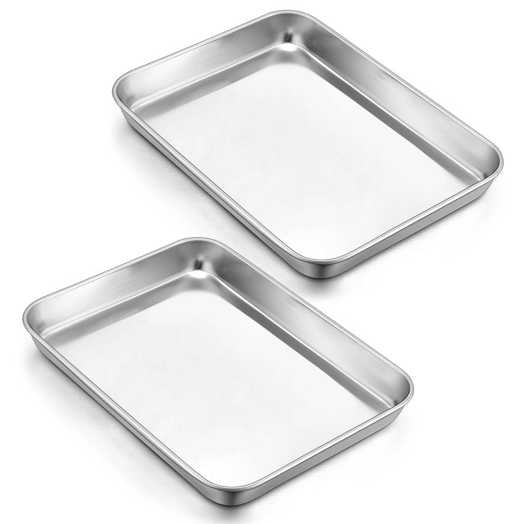 Herogo Baking Tray Set of 2, Stainless Steel Baking Sheet Pans, Rectangle Oven Trays Set for Baking Cooking Roasting, Healthy & Non-Toxic, Mirror Polished, Dishwasher Safe – 23.7x17.9x2.5 cm