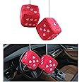 Ziciner Pair Fuzzy Plush Dice for Car Mirror, 3'' Retro Square Dice with Heart-Shape, Universal Auto Rearview Mirror Hanging Ornament Decoration, Vehicle Interior Accessories for Women (Red)