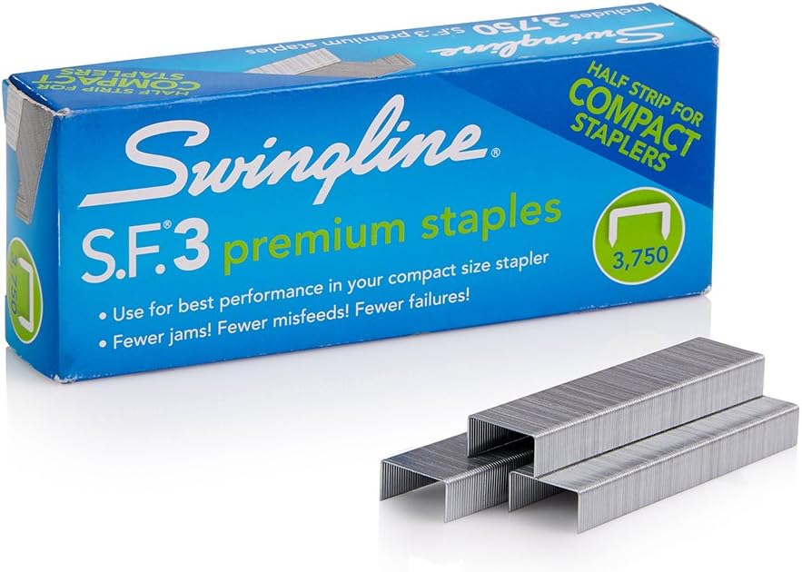 Swingline Staples, S.F. 3, Premium, 1/4" Length, Half Strips, 105/Strip