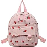 AegatarLue Corduroy Mini Backpack Strawberry Backpacks for Womens Girls, Small Backpack Cute Backpacks Purse with 2 Pocket (Strawberry, Pink)