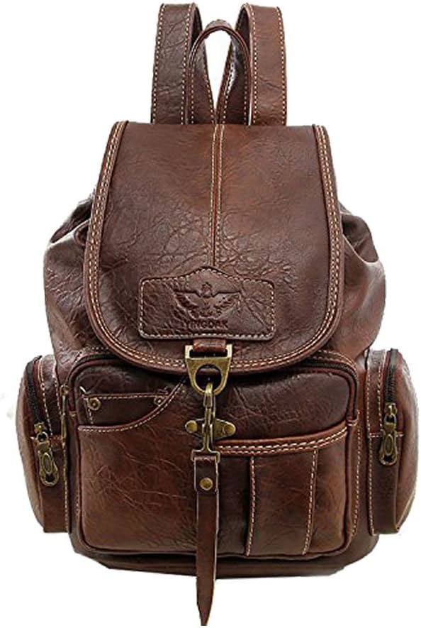 Women Backpack Vintage Backpacks for Teenage Girls Fashion Travel Pack Bags PU Leather Rucksack (Brown)