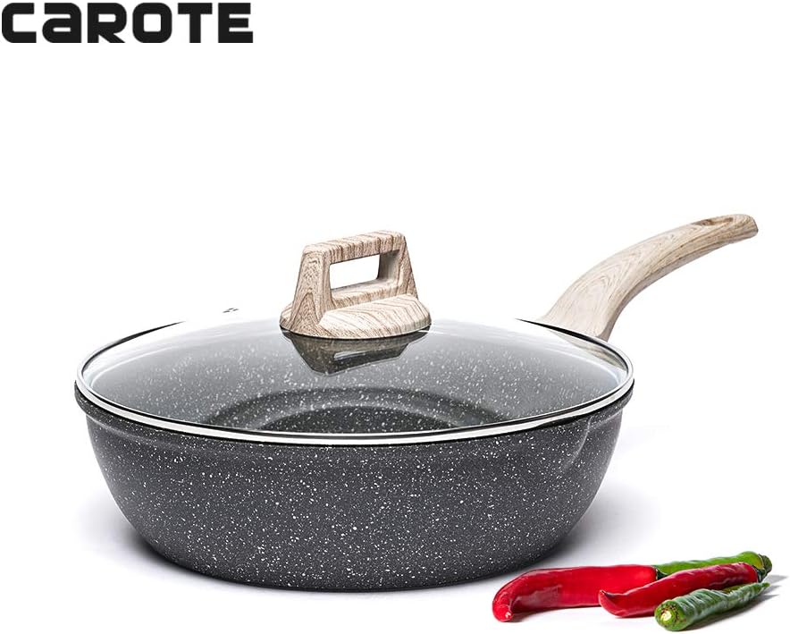 Carote 4.5-Quart Nonstick Saute pan, Deep Frying Pan with Glass Lid,Non-Stick Jumbo Cooker Granite Stone Coating from Switzerland,11 inch