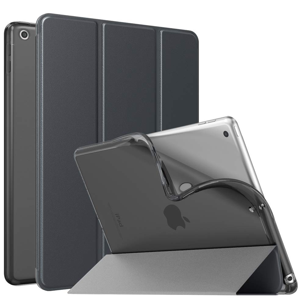 MoKo Case for iPad 9th Generation 2021/ iPad 8th Generation 2020/ iPad 7th Generation 2019, Soft Translucent TPU Frosted Back Cover Slim iPad 10.2 inch Case with Stand, Auto Wake/Sleep, Space Gray