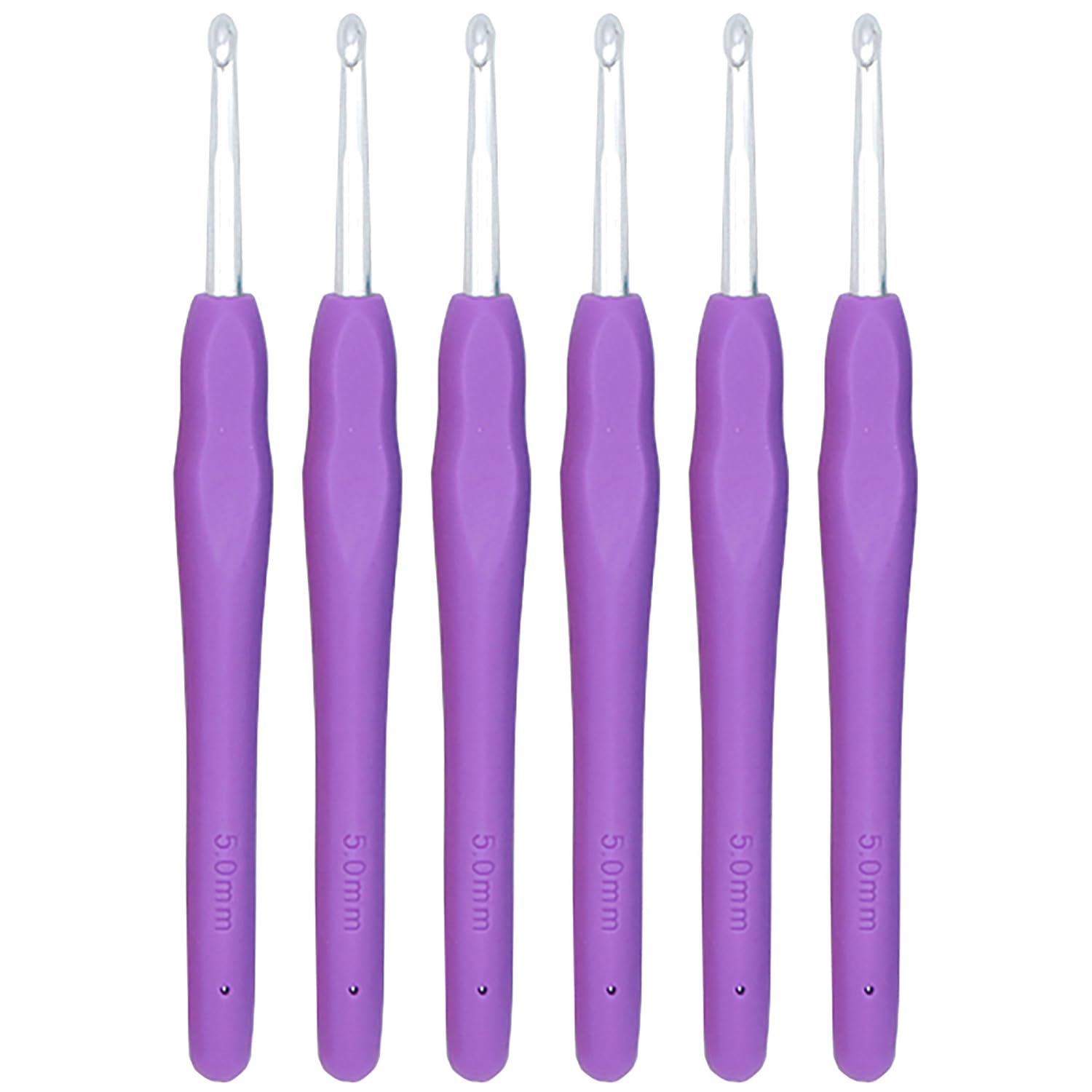 XIWENQUKU 6Pcs 5mm Aluminum Soft Grip Rubber Ergonomic Handle Crochet Hook Knitting Needles US Size H (Size 8) for DIY Yarn Craft,Nice Gift for Women Adults Kids Children Beginners (Purple)