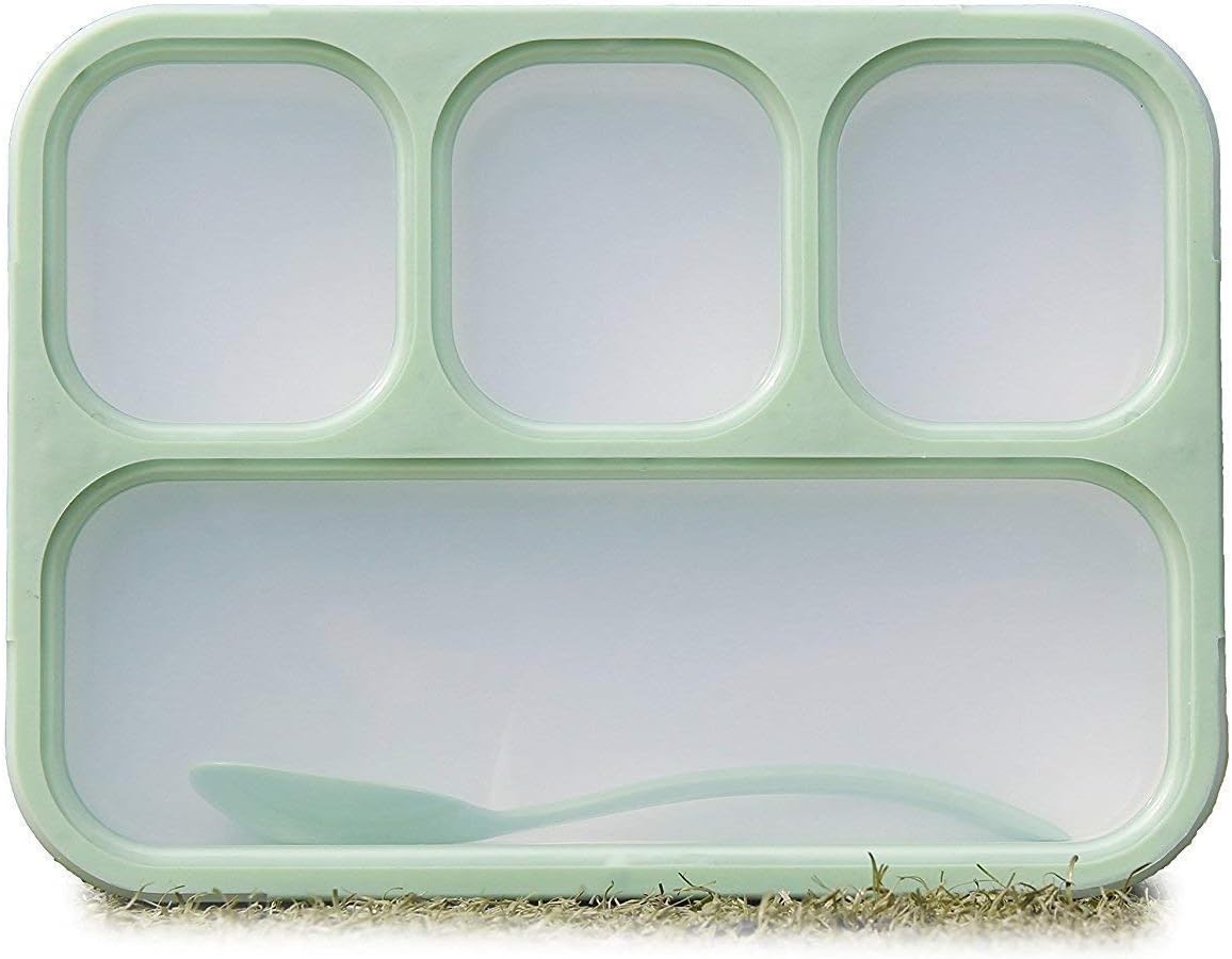 Shopaholic Plastic Innovative and Durable Grid Lunch Box with 4 in 1 Slots, 1000ml (Green/Blue) - 578