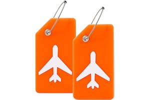 Mziart 2 Pack Silicone Luggage Tags for Suitcases Travel Bag Tags for Luggage, Baggage Suitcase Tags with Privacy Name ID Card (Orange)
