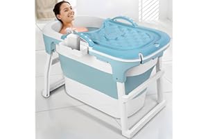 gihusrzx 39'' Portable Folding Bathtub, Small Foldable Tub with Ergonomic Seat & Massage Roller, Large Collapsible Tub, Frees