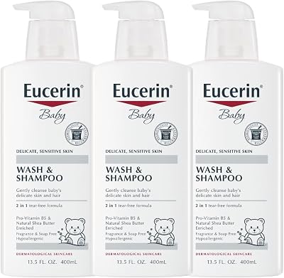 Eucerin Baby Wash and Shampoo Fragrance Free 13.5 oz 400ml Gentle Cleanser