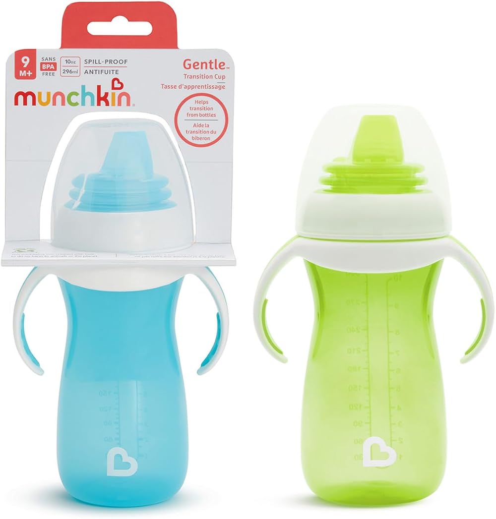 Munchkin Gentle Transition Baby Bottles 2 Pack 10oz Green Blue Handles