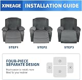 XINEAGE Velvet Recliner Slipcover 4pc with Side Pocket Grey view 7