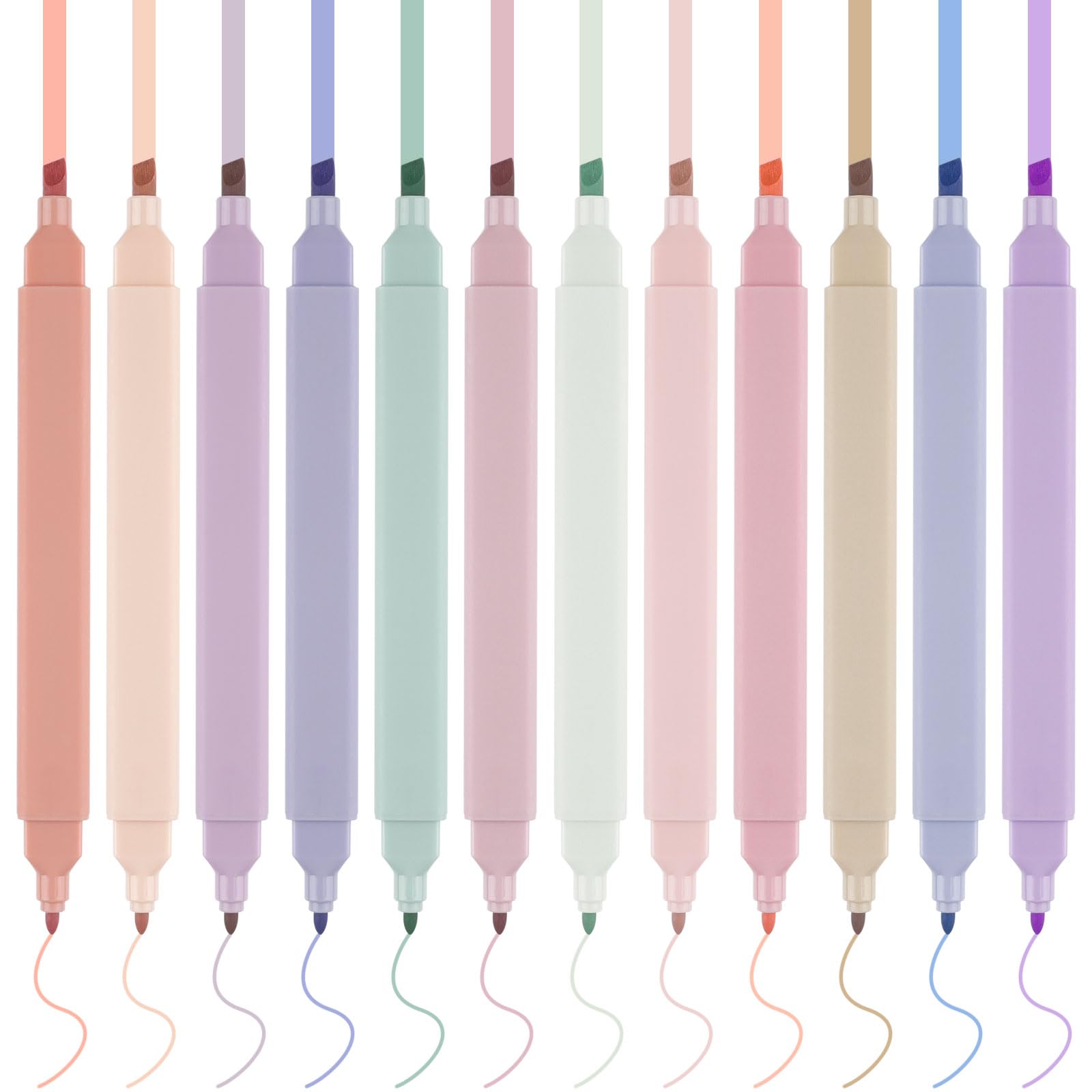 Ailvor Pastel Highlighters,12pcs Dual Tip Highlighters,Assorted Morandi Color Highlighter Pens,Chisel and Fine Tip Bible Textmarker Marker Pens No Bleed for Journals,Notebooks,School Office Supplies