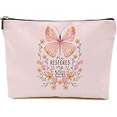 Bible Verse Makeup Bag for Women, Aesthetic Butterfly Portable Travel Organizer Toiletry Cosmetic Bag with Zipper, Floral Roomy Makeup Bags Skincare Pouches Travel Accessories, Christian Gifts