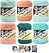 Variety Assortment Lily Sugar'n Cream Yarn 100 Percent Cotton Solids (6-Pack) Medium Number 4 Worsted Bundle with 4 Patterns (Asst 49)