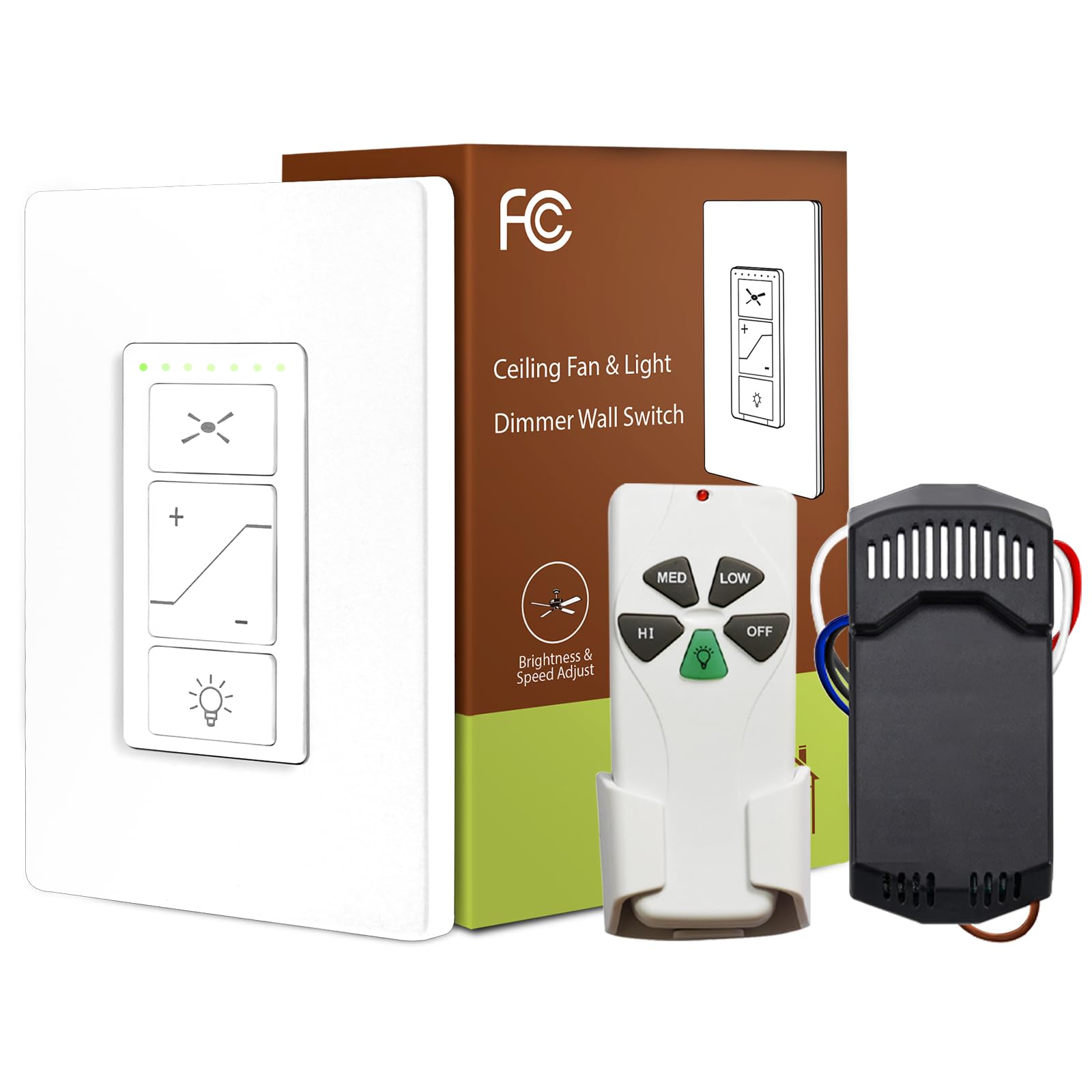 Photo 1 of Ceiling Fan Remote Control Kit, Universal Ceiling Fan Remote Control Kit and Dimmer Light Switch Combo, Ceiling Fan Wall Switch UC9050T, Compatible with Hunter Hampton Bay