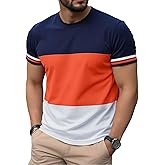 QJQ Men's Color Block Short Sleeve Crewneck T Shirts Casual Summer Striped Tee Shirt Streetwear Trendy Top Multicolor