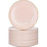 Nervure 100Pieces Pink and Gold Plastic Plates - 7.5inch Disposable Pink Salad/Dessert Plates - Heavy Duty Plastic Plate Ideal for Wedding & Party