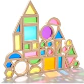 WOODENFUN Wooden Building Blocks Set for Kids, 32 Pcs Rainbow Stacker Game | Stacking Construction Toy,Preschool Colorful Montessori Educational Toy,Geometry Acrylic Blocks,Birthday Gift for Toddlers