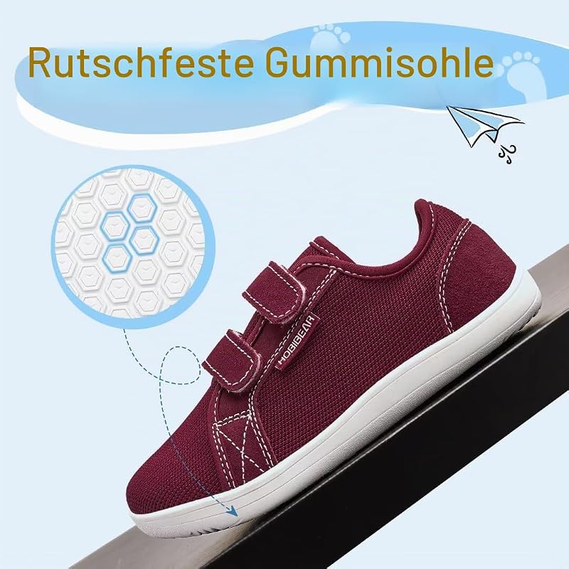 Kinder Breite Barfußschuhe für Jungen Mädchen Outdoor Trail Running Minimalist Walking Schuhe(EU 30,Weinrot)