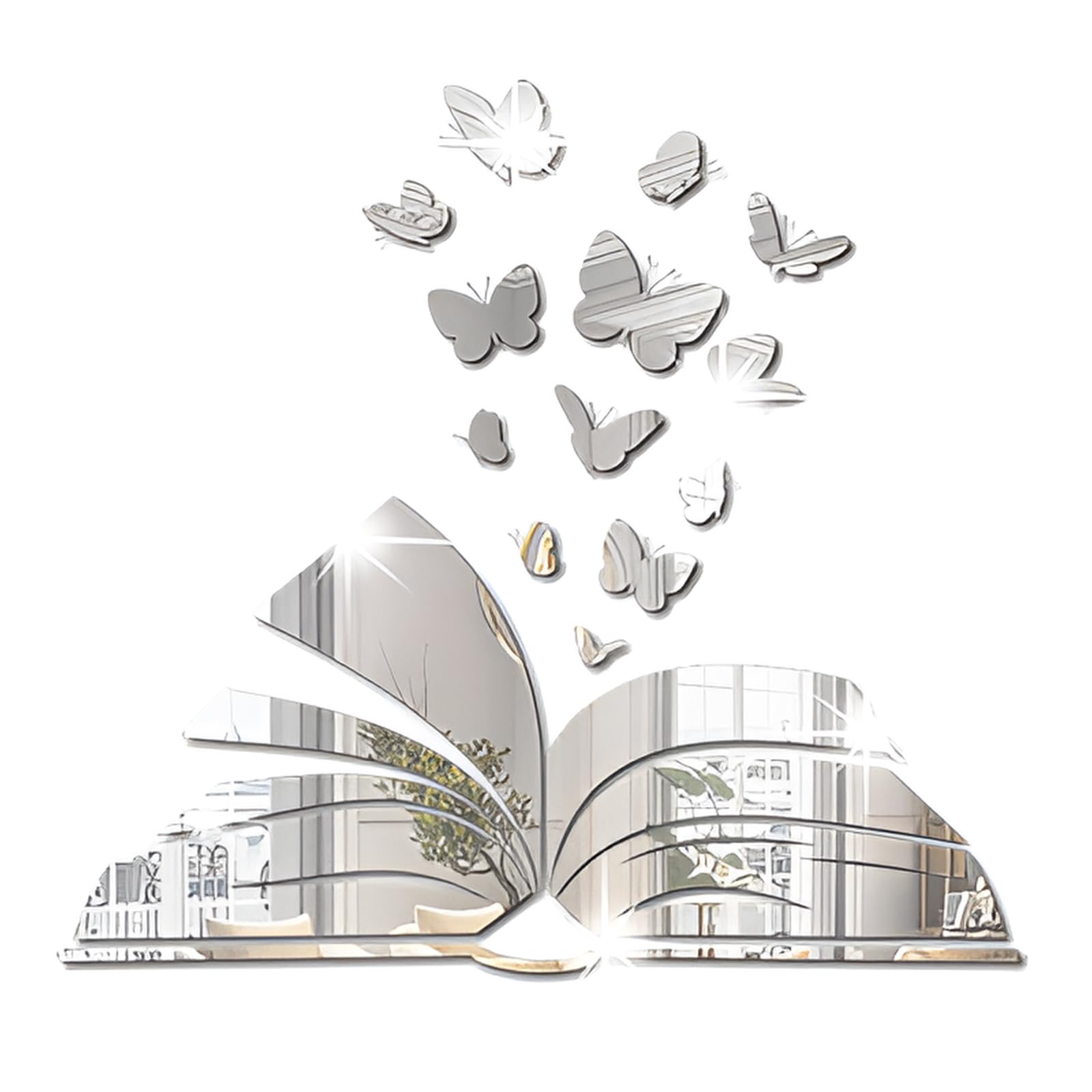 Desuibao Reading Corner Decor Acrylic Mirror Stickers, Peel and Stick Book Lover Butterfly Wall Stickers, Vinyl Read Sign Wall Deal, Home Library Wall Art Decoration for Classroom Reading Nook, Silver
