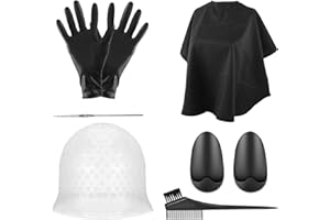 FRIUSATE Hair Coloring Highlighting Cap, 8 Pieces Hair Highlighting Kit, Silicone Highlight Cap Pull Through Caps Hair Coloring Frosting Cap with Hook, Cape, Brush, Gloves and Ear Covers for Women Men
