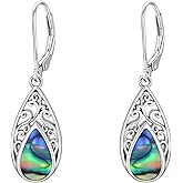 WINNICACA Filigree Abalone Shell Teardrop Earrings for Women 925 Sterling Silver Leverback Dangle Drop Earrings for Her Anniversary Birthday Valentines Day Gifts