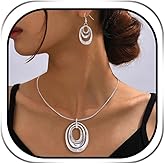 3 Circles Silver Hoop Earrings and Necklace Set for Women - 925 Plated Hypoallergenic Small Hoops
