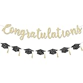 FHGG Pre Strung Congratulations Banner Graduation Decorations Class of 2026 Gold Glitter Congrats Grad with Tassel Party Decor College High School Favors Black NO DIY