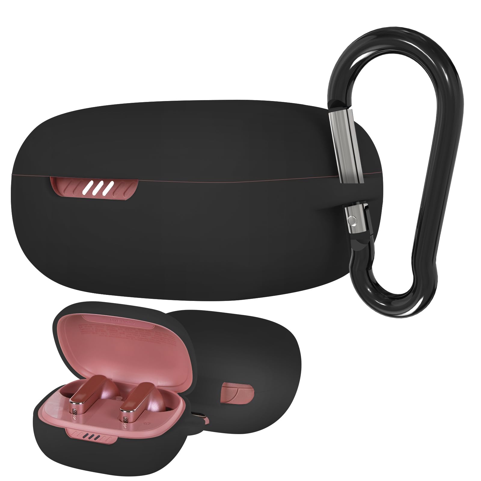 Geekria Silicone Case Cover Compatible with JBL Live Pro 2 True Wireless Earbuds, with Keychain Hook, Charging Port Accessible, Support Wireless Charging (Black)