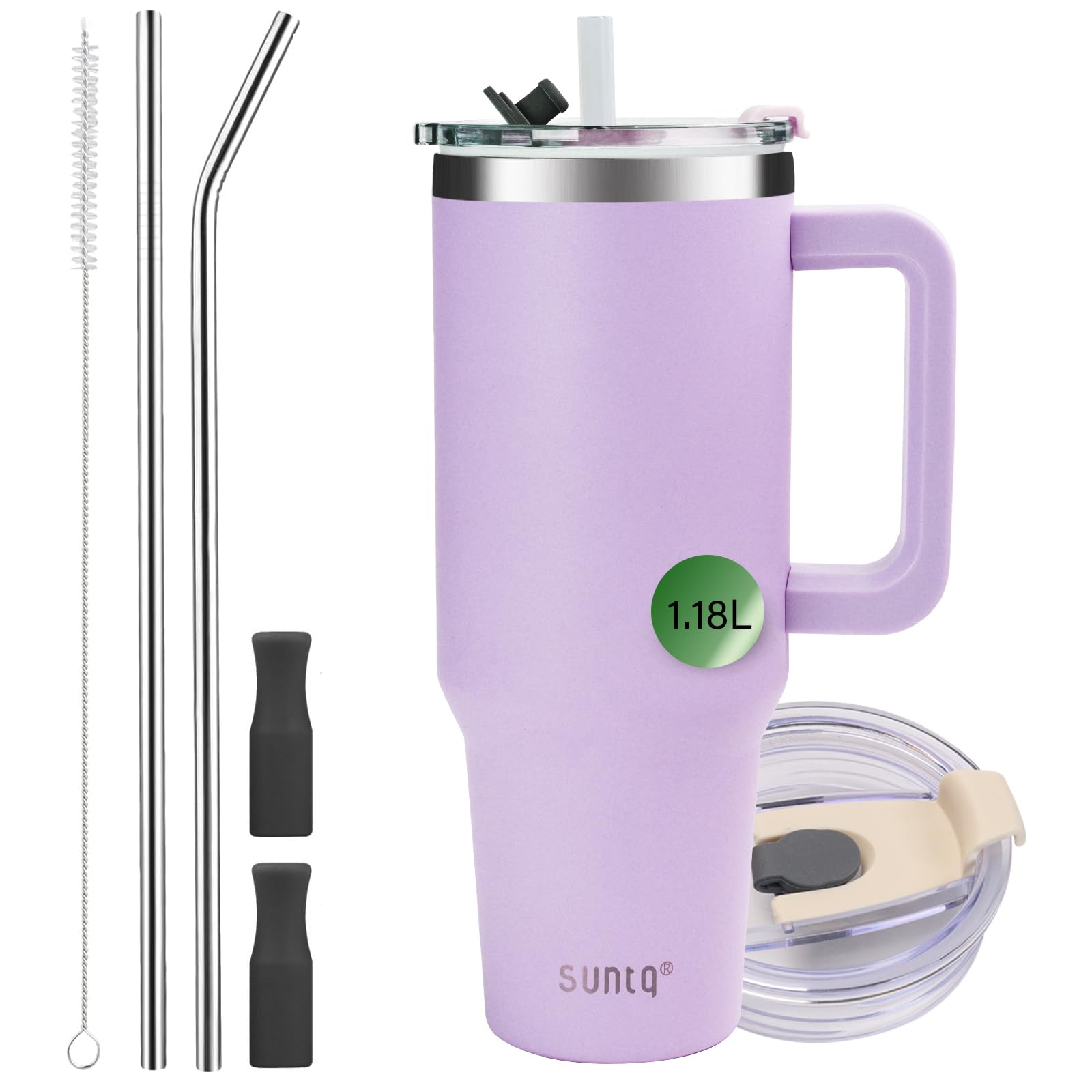 SUNTQ 40oz Tumbler with Handle, Double Wall Vacuum Insulated Water Bottle with Straw and Lid, Stainless Steel Travel Coffee Mug, Reusable Thermal Cup for Beverages, Fit in Cup Holder(Purple) — image 1