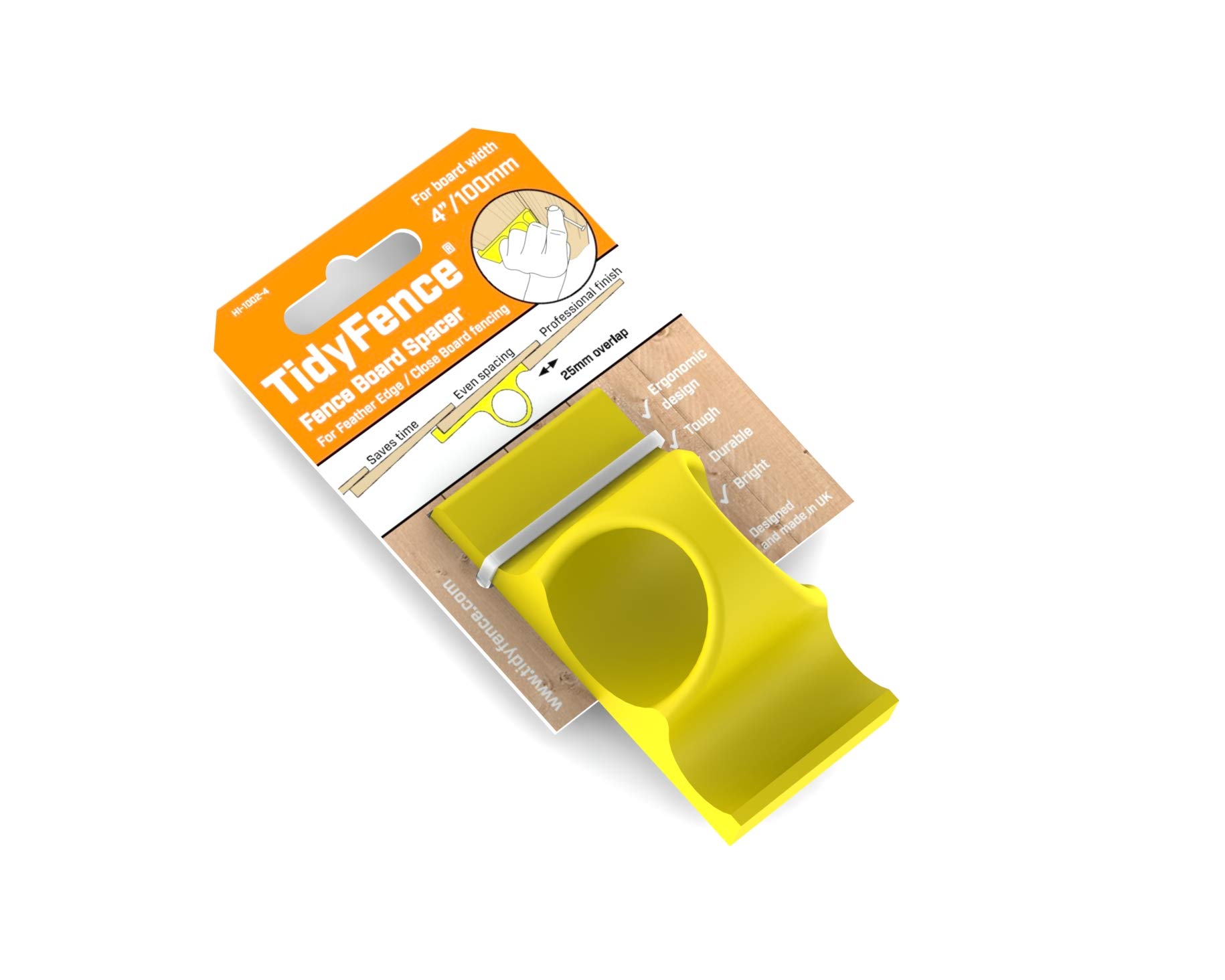 TidyFence - Professional Standard Fence Board Spacer for Feather Edge Boards and Close Board Fence Construction (for 4" (100mm) Board Width)