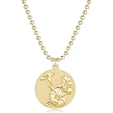 MYEARS Women Birth Flower Necklace Gold Butterfly Coin Disc Pendant Cubic Zirconia 14K Simple Dainty Beaded Chain Everyday Trendy Jewelry - 12 Months