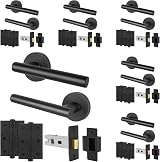 EAI Oliena Black Door Handles Latch Set 6 Pairs 64mm Hinges 54mm Rose