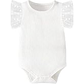ROMPERINBOX Baby Girl Onsies Polka Dot Mesh Puff Sleeve Rib-Knit Short Sleeve Round Neck Bodysuit for 0-24 Months