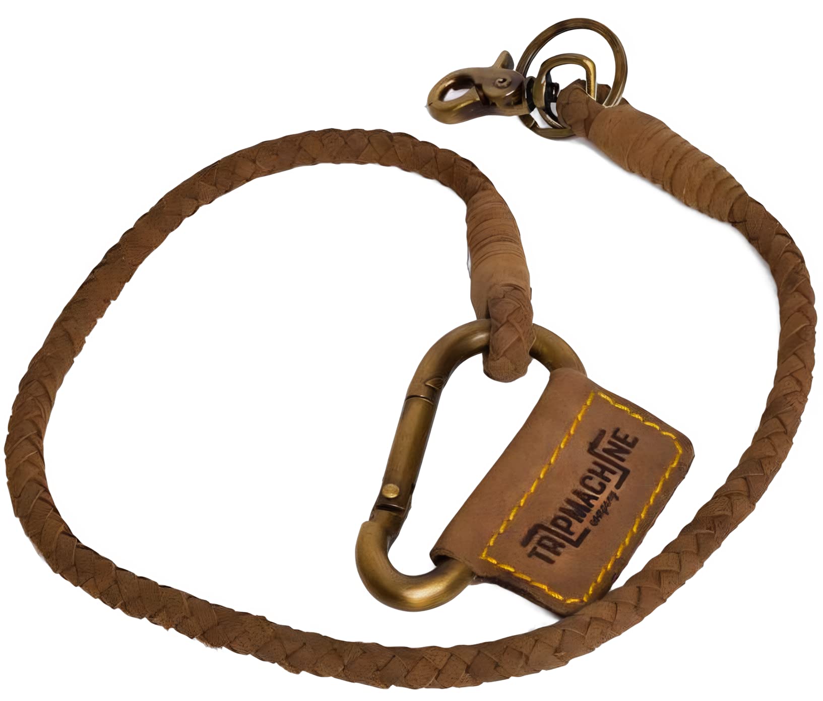 Trip Machine Company Leather Braided Keychain Tobacco Brown