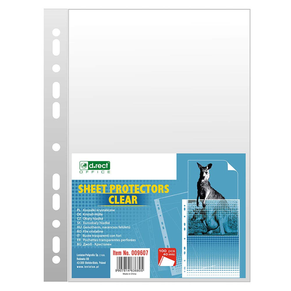 D.RECT A4 Size Transparent Pockets | Pack of 100 Units | Smooth, Polypropylene Pockets