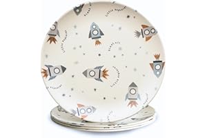 Nook Theory 4 Pack Reusable Bamboo Plates - Non-Toxic Toddler and Kids Plate, Dishwasher Safe, Not Microwavable Dinnerware (S