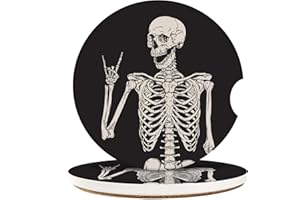 Britimes Absorbent Car Coasters 2 Pack for Cup Holders, 2.56" Ceramic Stone & Non-Scratch Cork Base Drink Coasters Human Skeleton