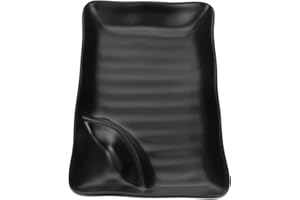Ipetboom Black Melamine Japanese Style Sushi Plate Dumpling Serving Dish with Sauce Compartment for French