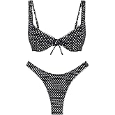 seamoly Gingham Ruched Bowknot Decor High Cut Bikini Set