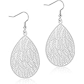 Handmade Filigree Leaf Teardrop Earrings - Copper Dangle Earrings for Women - Stylish Jewelry Gift