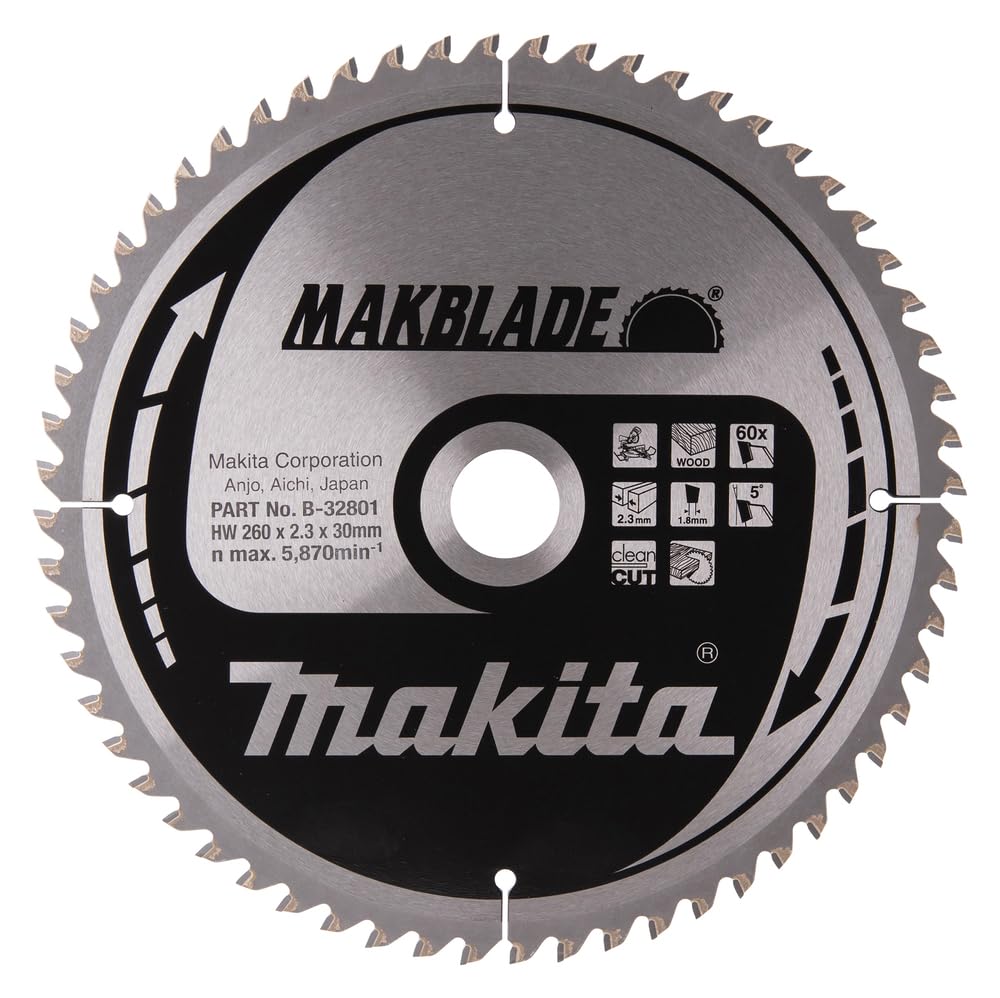 Makita Saw Blade MAKBLADE for Cut-Off Saw (260 x 30 mm, 60 Teeth) B-32801, Silver/Black
