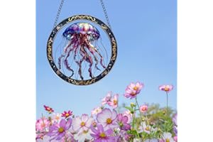 WOHAHA Jellyfish Acrylic Window Hanging Colourful Marine Life Stained Suncatchers for Window Acrylic Panels Bedroom Garden Kitchen Wall Decoration Gifts for Women Mom Grandma Teacher